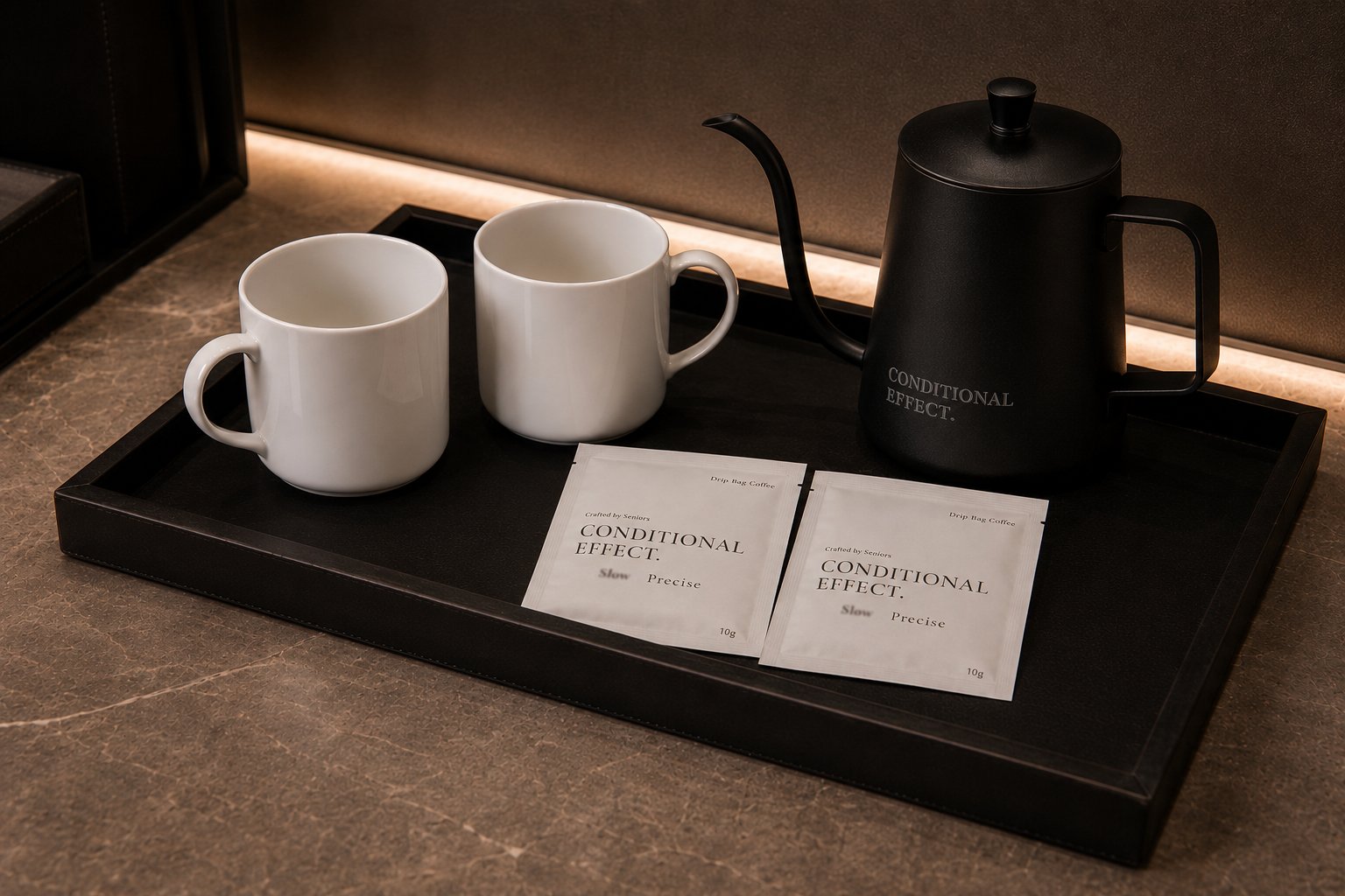 Conditional Effect. premium drip bag coffee as a hotel in-room amenity