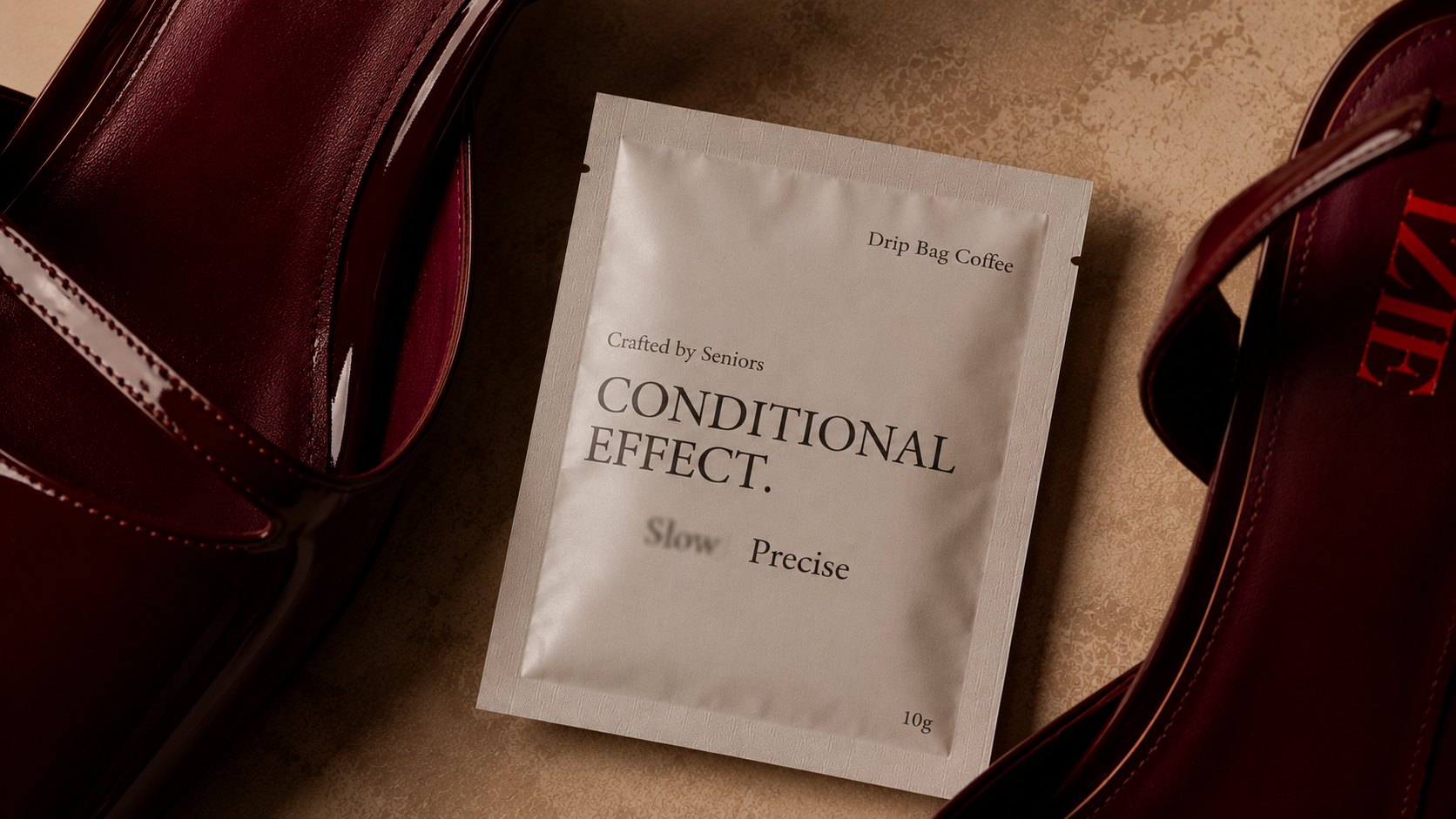 Conditional Effect. drip bag with burgundy heels