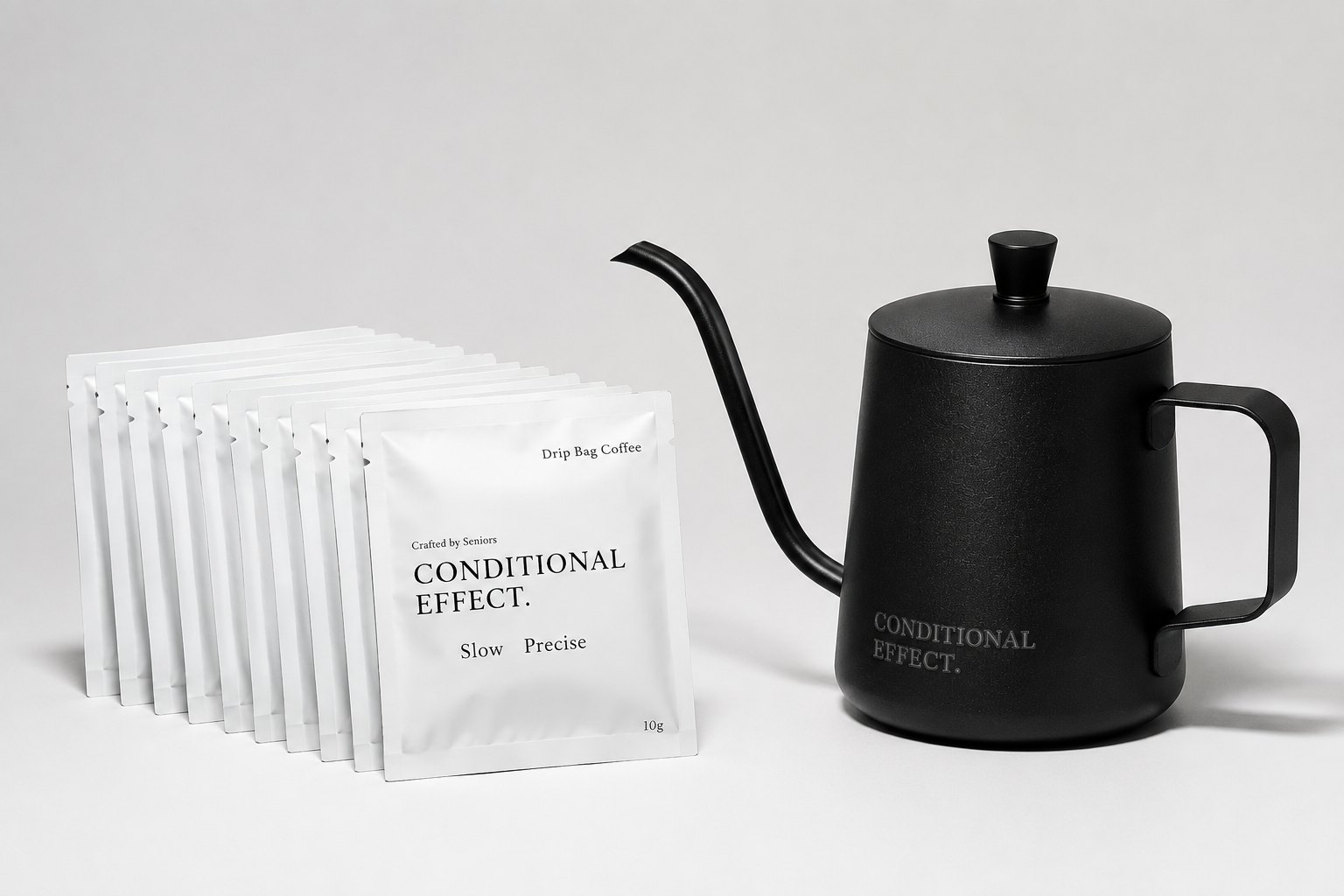 The Starter Set — ten drip bags and a gooseneck kettle.